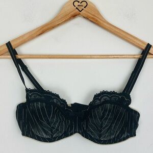 Chantelle made in France sheer black and white pinstripe balconette bra. 32D